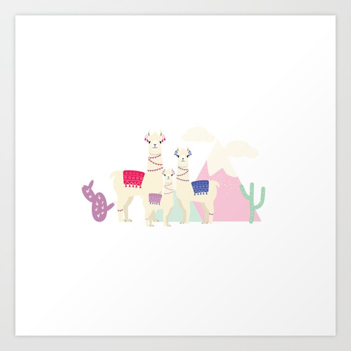 Cute Llama Family - Children's Art - Alpaca Illustration Art Print