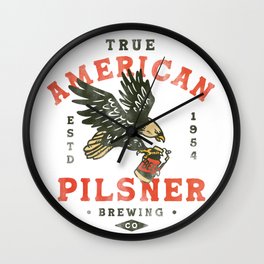 "True American Pilsner Brewing Co" Cool Retro Beer Shirt Design Featuring An Eagle Wall Clock