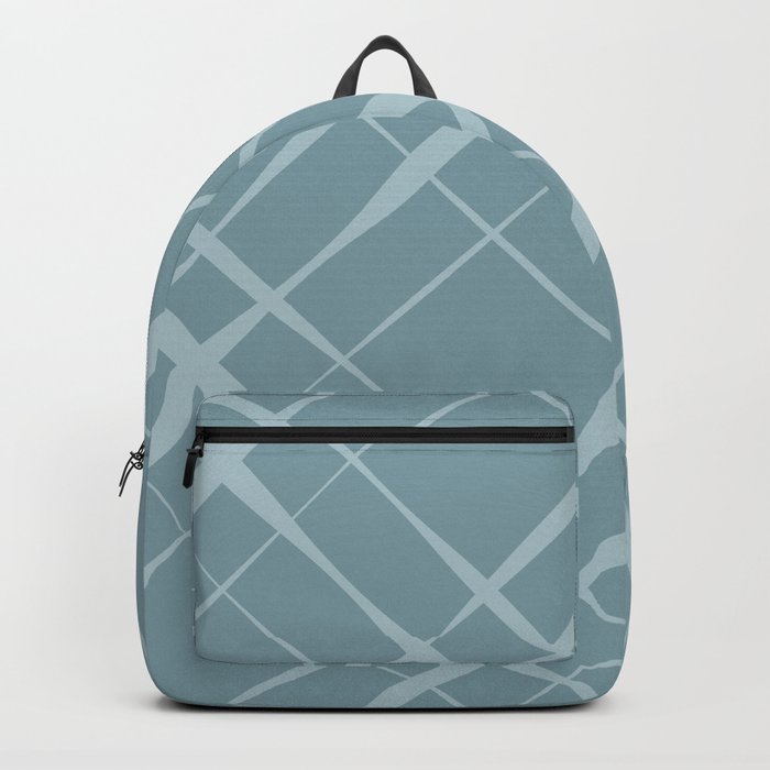 Crossed stripes on blue. Decorative plaid.  Backpack