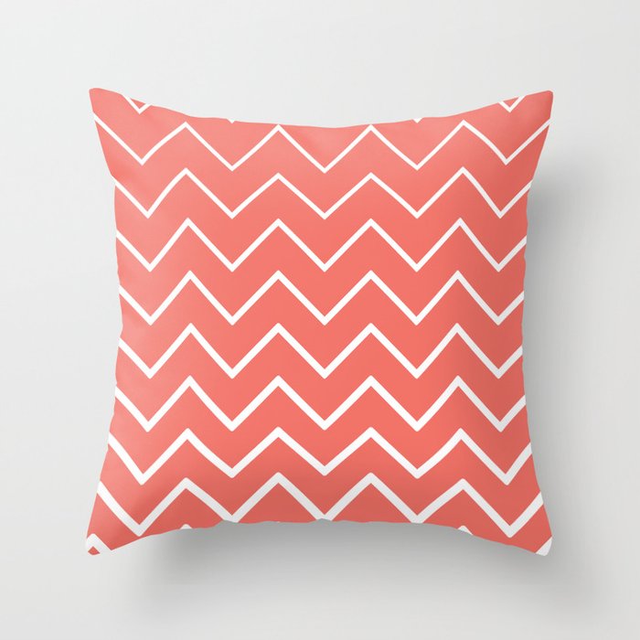 Living Coral And White Zigzag Chevron Pattern Throw Pillow By