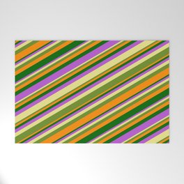 [ Thumbnail: Tan, Green, Dark Orange, Dark Green & Orchid Colored Lines Pattern Welcome Mat ]
