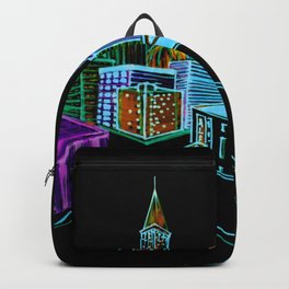 Vibrant city 2 Backpack | Abstract, Marker, Construction, Painting, City, Building, Night, Yellow, Color, Ink 