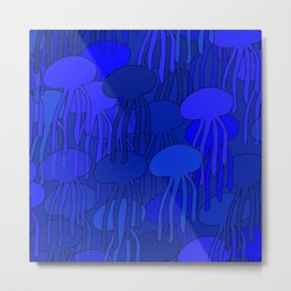 Jellyfish Blue Metal Print | Sea, Graphicdesign, Cute, Waves, Wave, Swim, Cobalt, Beach, Holiday, Girl 