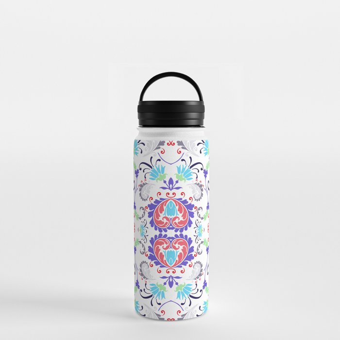 vivid purple red green bold paisley flower bohemian  Water Bottle