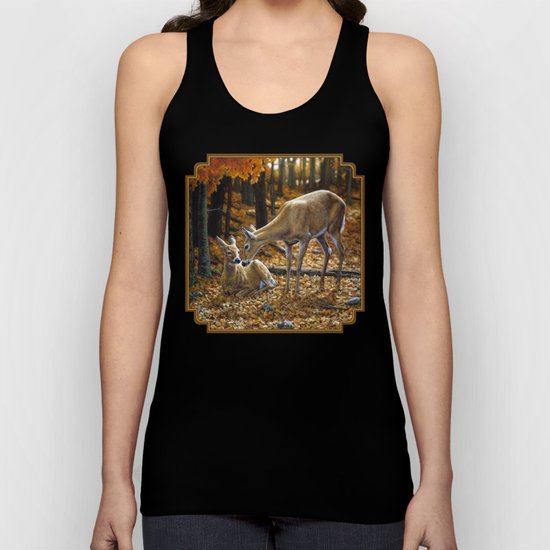 Whitetail Deer and Fawn in Autumn Unisex Tank Top