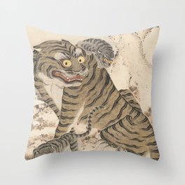 Tiger Family, Korean Art, 1800s Throw Pillow