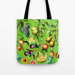 Fruit Pattern On Green Background Tote Bag