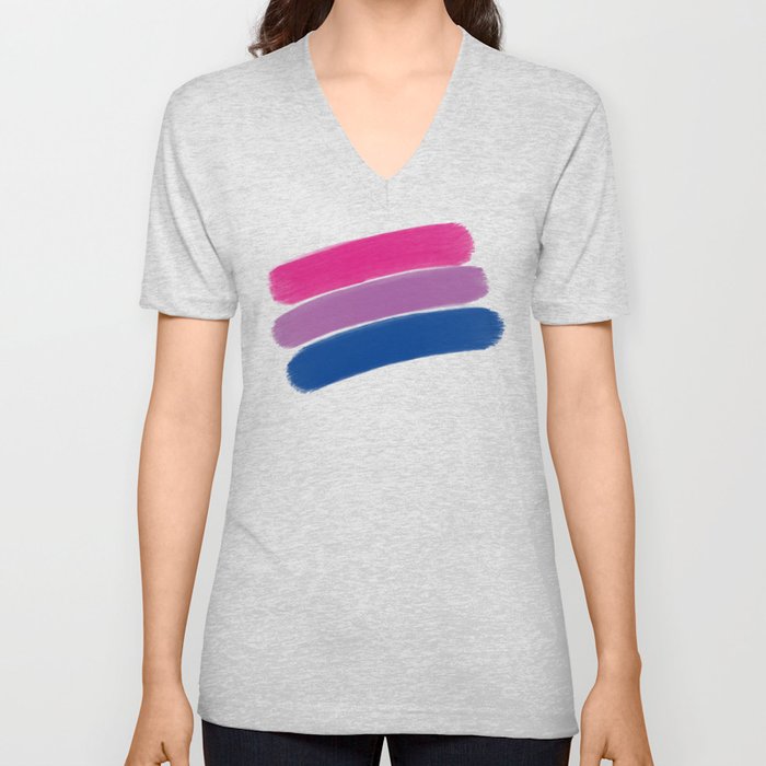 Bi Pride Paint Strokes V Neck T Shirt