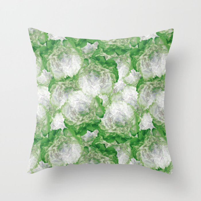 Green Peonies Oil Painted Floral Throw Pillow