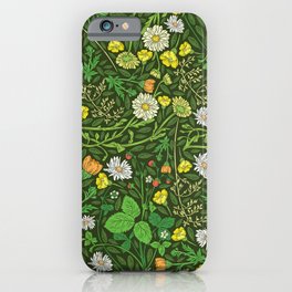 Yellow buttercup and daisies with wild strawberries on grass iPhone Case | Meadow, Graphicdesign, Vintage, Illustration, Lovely, Nature, Elements, Flowers, Graphic, Botany 
