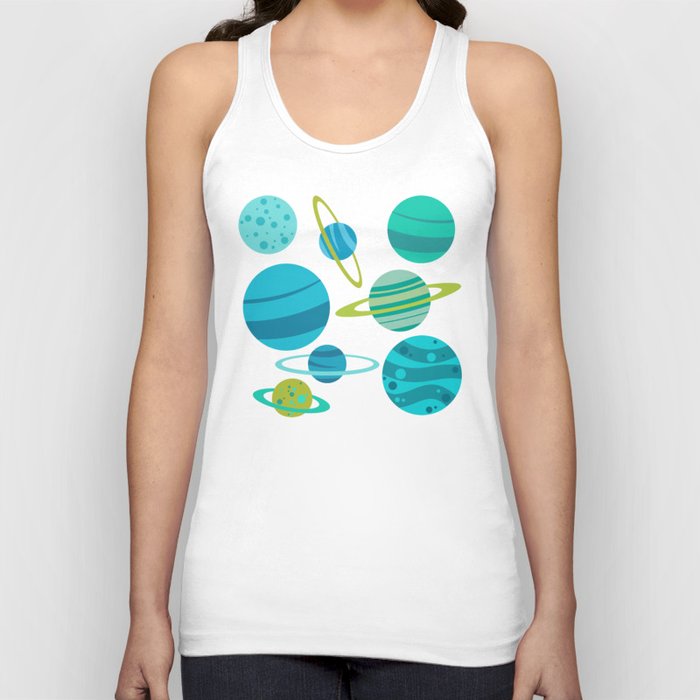 Blue Green Planets on Black Background Tank Top