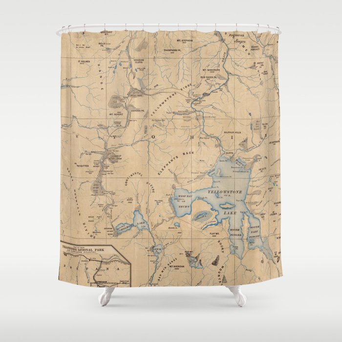 Vintage Map of Yellowstone National Park (1889) Shower Curtain