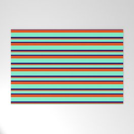 [ Thumbnail: Aquamarine, Blue & Red Colored Striped/Lined Pattern Welcome Mat ]