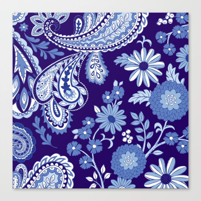 Floral and Paisley Mix Blues Canvas Print