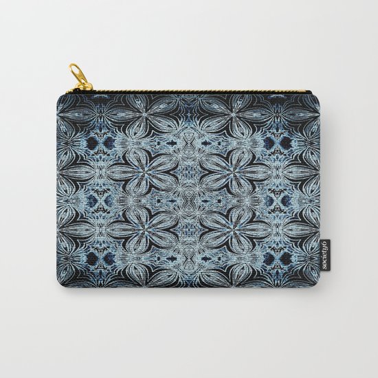 Blue & Black Etched Delicate Flowers Carry-All Pouch