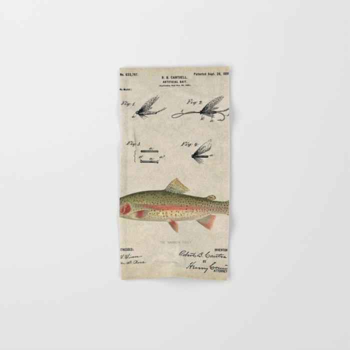 Vintage Rainbow Trout Fly Fishing Lure Patent Game Fish Identification  Chart Hand & Bath Towel by Atlantic Coast Arts and Paintings