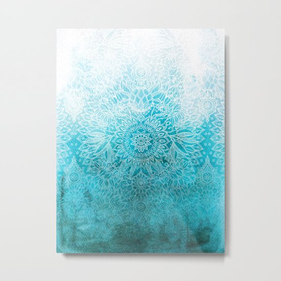 Fade to Teal - watercolor + doodle Metal Print