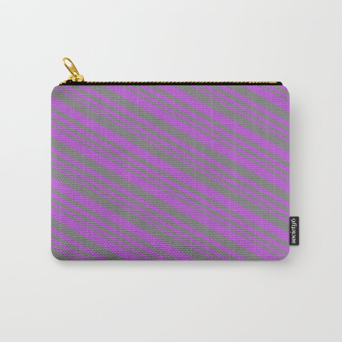 Grey and Orchid Colored Pattern of Stripes Carry-All Pouch