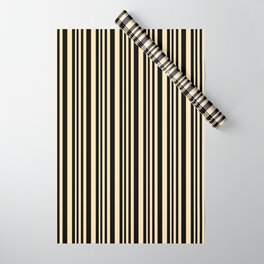 [ Thumbnail: Black & Beige Colored Pattern of Stripes Wrapping Paper ]