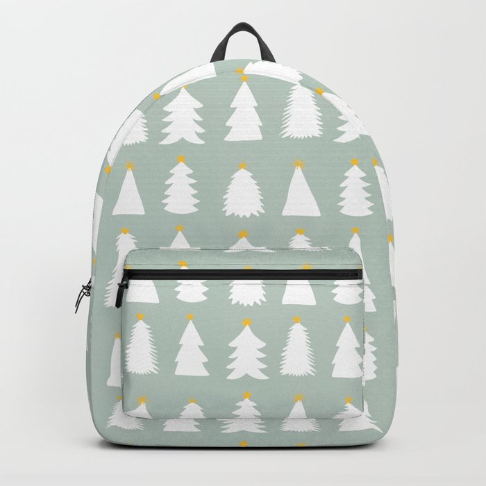 Christmas Tree pattern on Sage Green Backpack