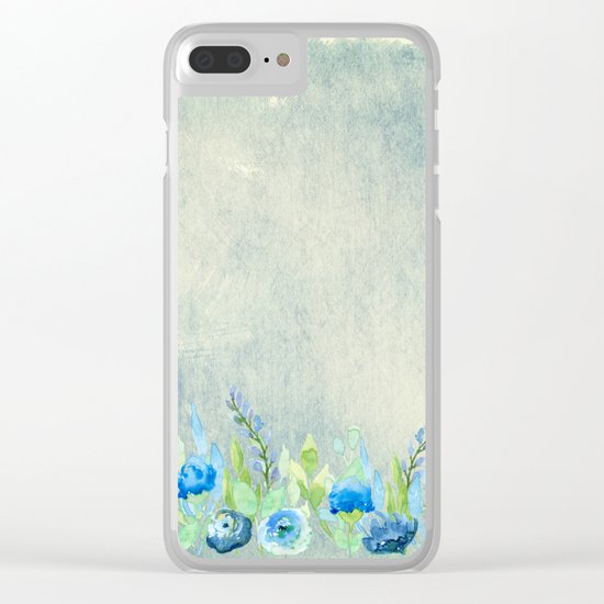Blue flowers and roses in a meadow- Floral watercolor illustration Clear iPhone Case