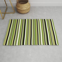 [ Thumbnail: Dark Khaki, Green, Beige, and Black Colored Lined Pattern Rug ]