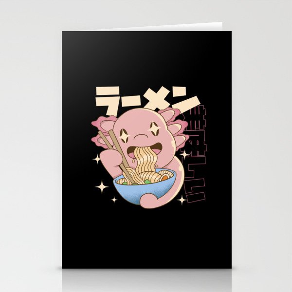 Kawaii Axolotl eating Ramen Stationery Cards