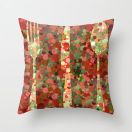 Nifty Knife Red and Green Mosaic Kitchen Art Throw Pillow