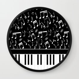 Stylish black and white piano keys and musical notes Wall Clock