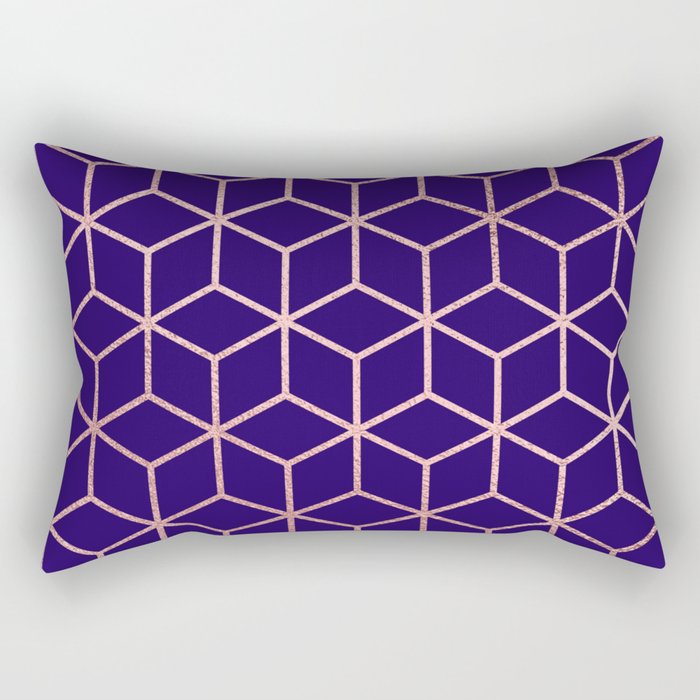 Rose gold cube pattern on blue Rectangular Pillow