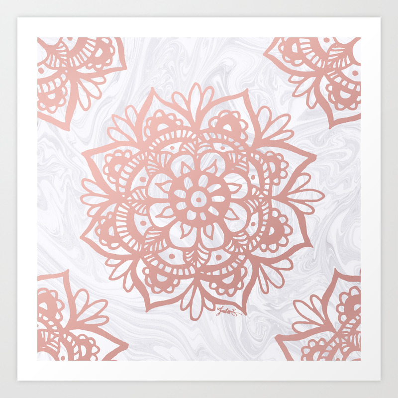 Rose Gold Mandalas On Marble Art Print By Julieerindesigns Society6