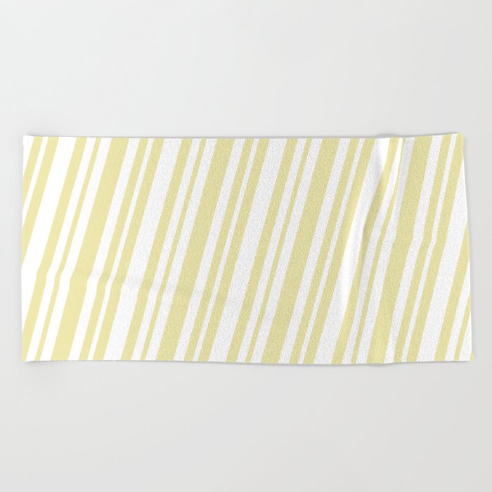 Pale Goldenrod and White Colored Lines Pattern Beach Towel
