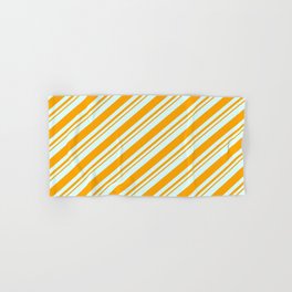 [ Thumbnail: Light Cyan and Orange Colored Lined/Striped Pattern Hand & Bath Towel ]
