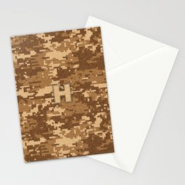 Personalized  H Letter on Brown Military Camouflage Army Commando Design, Veterans Day Gift / Valentine Gift / Military Anniversary Gift / Army Commando Birthday Gift  Stationery Card
