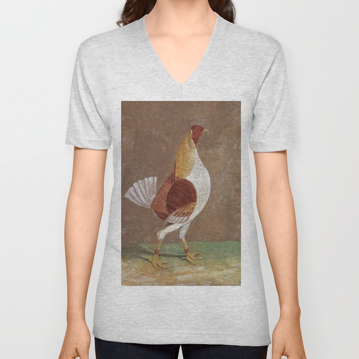 Fighting Cocks, a Pale-Breasted Fighting Cock, Facing Right  V Neck T Shirt