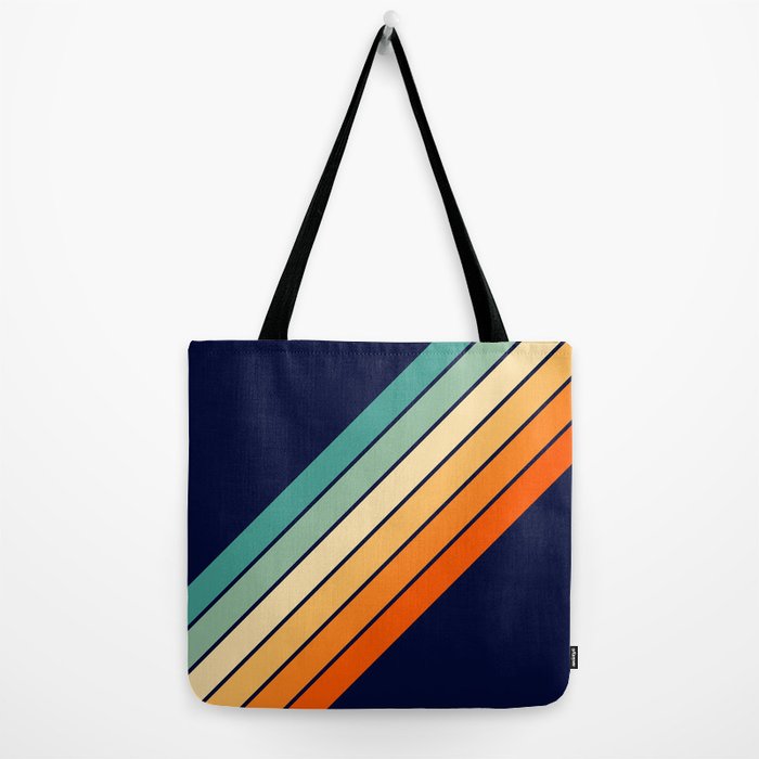 Rainbow striped nylon tote bag with an umbrella - 1970s vintage accessory