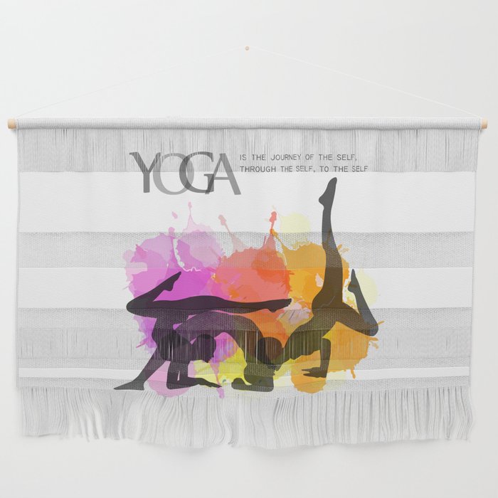 Yoga and meditation watercolor quotes in warm scheme- Yoga is the journey of the self	 Wall Hanging