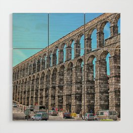 Spain Photography - Aqueduct Of Segovia Under The Blue Sky Wood Wall Art