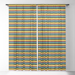 [ Thumbnail: Teal, Black, Yellow, and Maroon Striped/Lined Pattern Sheer Curtain ]