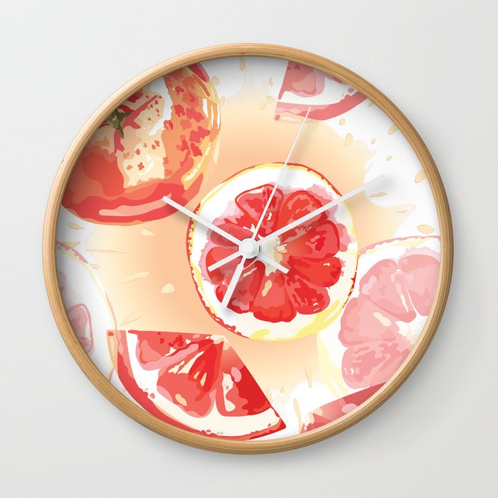 Grapefruit Slices And Juice Splashes Wall Clock