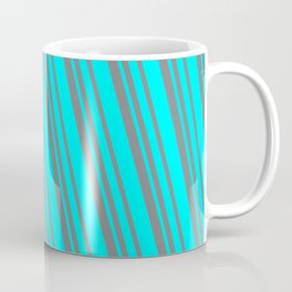 [ Thumbnail: Grey and Aqua Colored Lined/Striped Pattern Coffee Mug ]