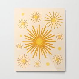 Abstract Hand-painted Vintage Golden Fireworks Metal Print | Color, Sun, Star, Gold, Fireworks, Pattern, Starburst, Floral, Painting, Acrylic 