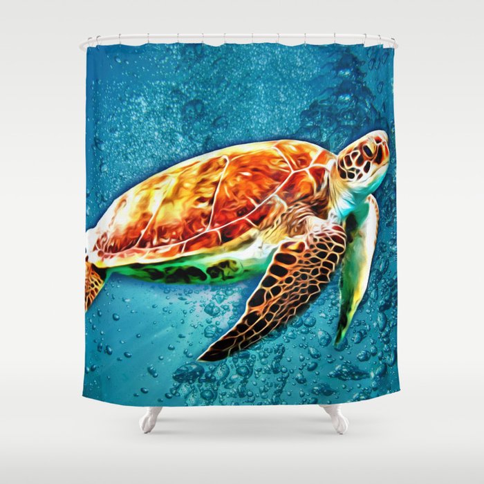Sea Turtle Swimming Shower Curtain By Digitaleffects Society6