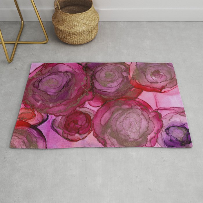 Ravishing Roses Abstract Alcohol Ink Painting Rug