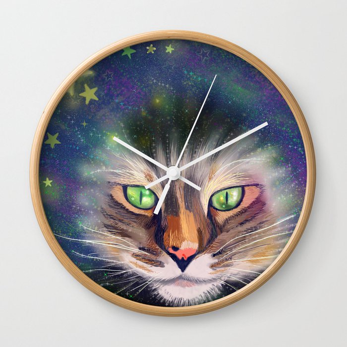 Cat & Stars  Wall Clock
