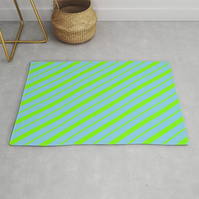 Sky Blue & Green Colored Striped/Lined Pattern Rug