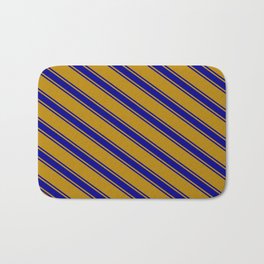 [ Thumbnail: Dark Goldenrod and Dark Blue Colored Stripes/Lines Pattern Bath Mat ]