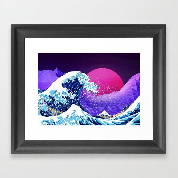 Synthwave Space: The Great Wave off Kanagawa #2 Framed Art Print