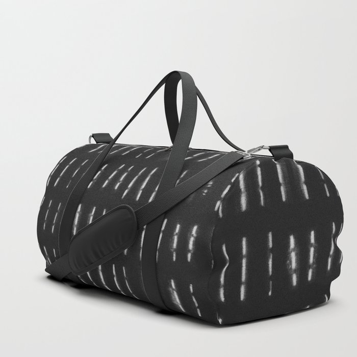 White vertical stripes over black background Duffle Bag