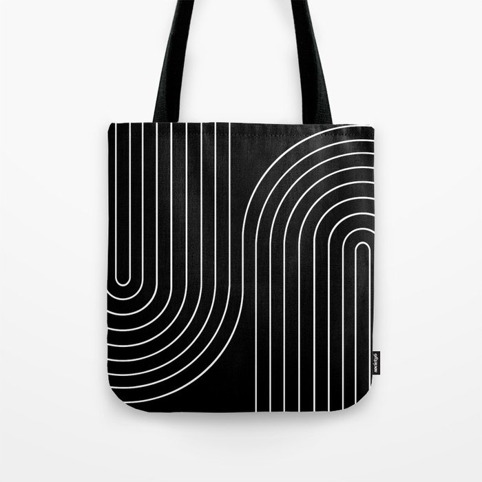 Minimal Line Curvature II Black and White Mid Century Modern Arch Abstract Tote Bag